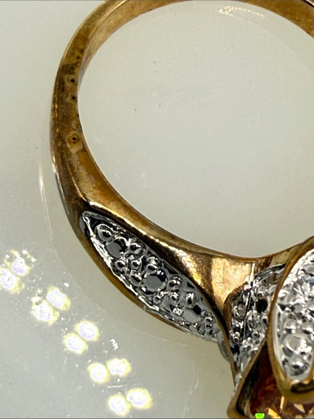 Vintage Gold-Tone plated Citrine Solitaire Ring Pavé Accents mixed metal glam